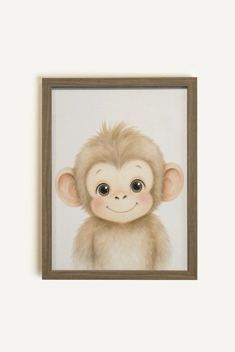 PETIT SINGE, Artwork on rigid canvas, Oak Brown frame