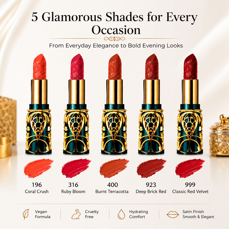 Vegan Lipstick Set – 5 Satin-Matte Shades, Cruelty-Free