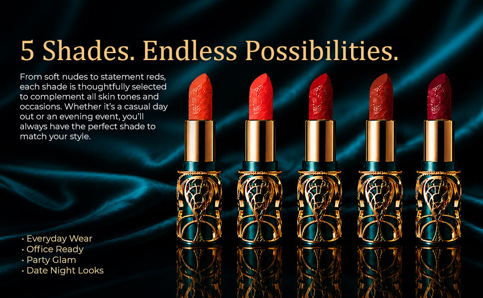 Vegan Lipstick Set – 5 Satin-Matte Shades, Cruelty-Free