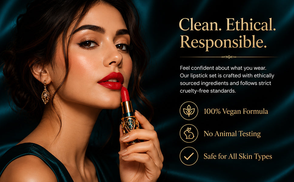 Vegan Lipstick Set – 5 Satin-Matte Shades, Cruelty-Free