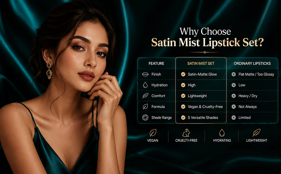 Vegan Lipstick Set – 5 Satin-Matte Shades, Cruelty-Free
