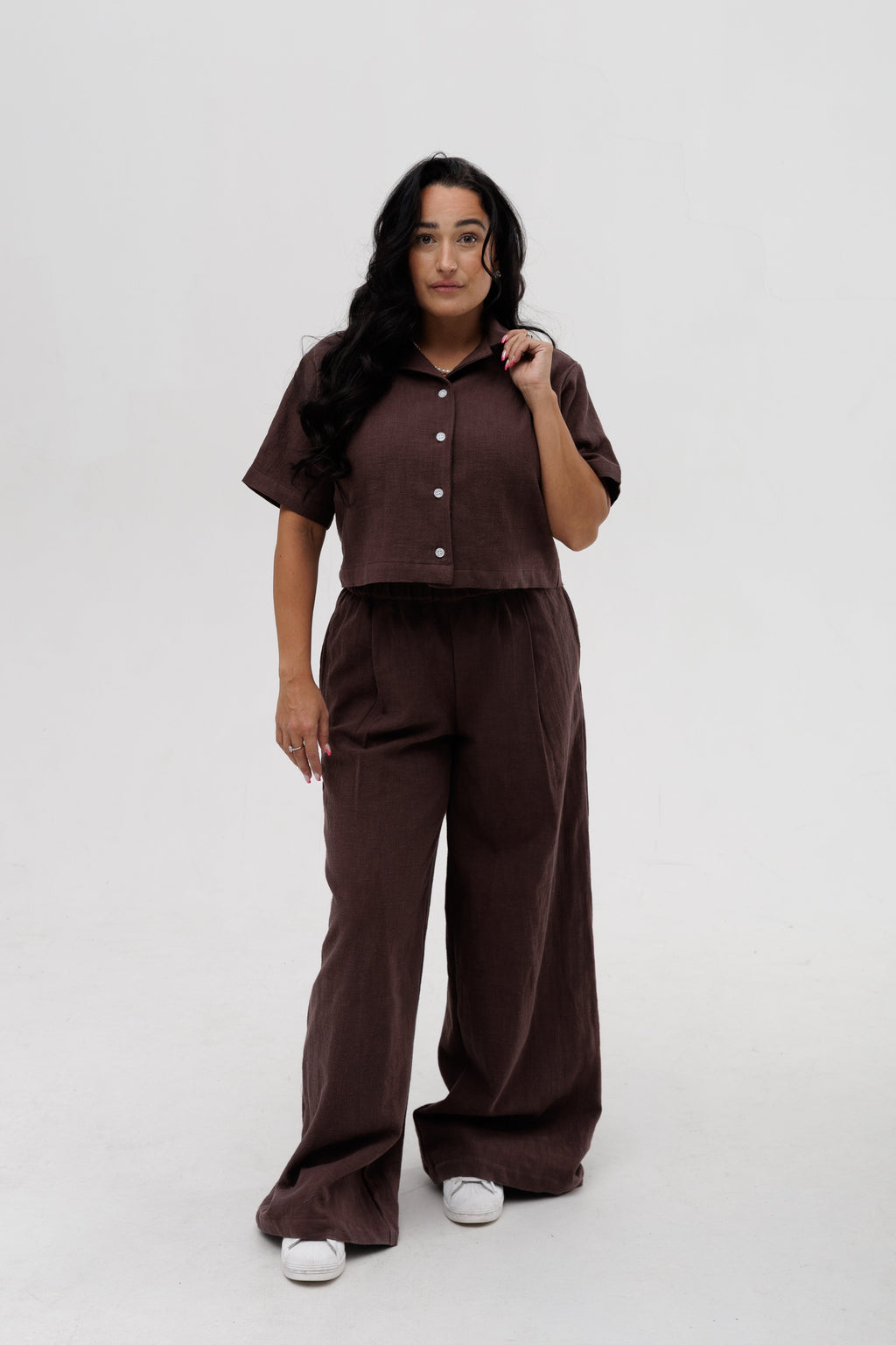 Linen-Look Flared Trousers