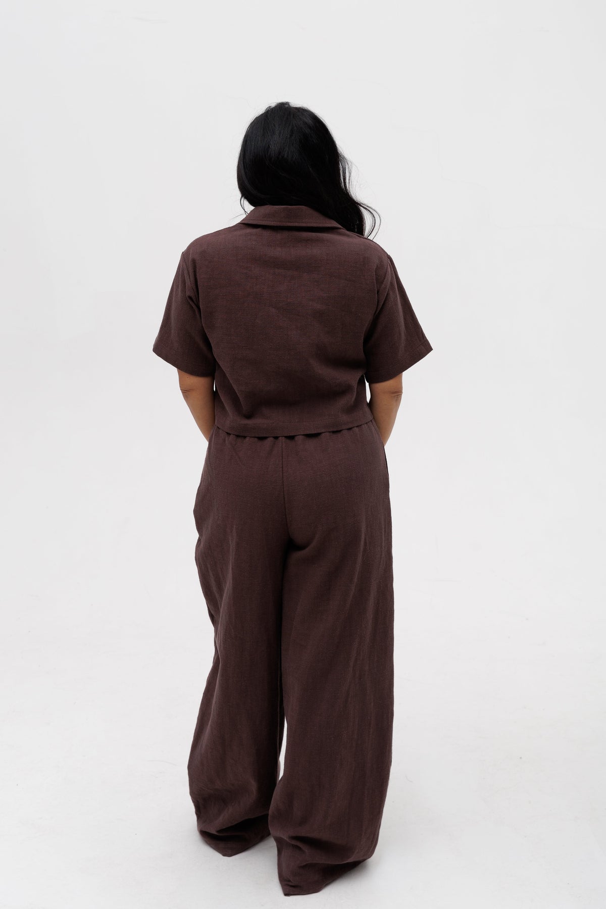 Linen-Look Flared Trousers