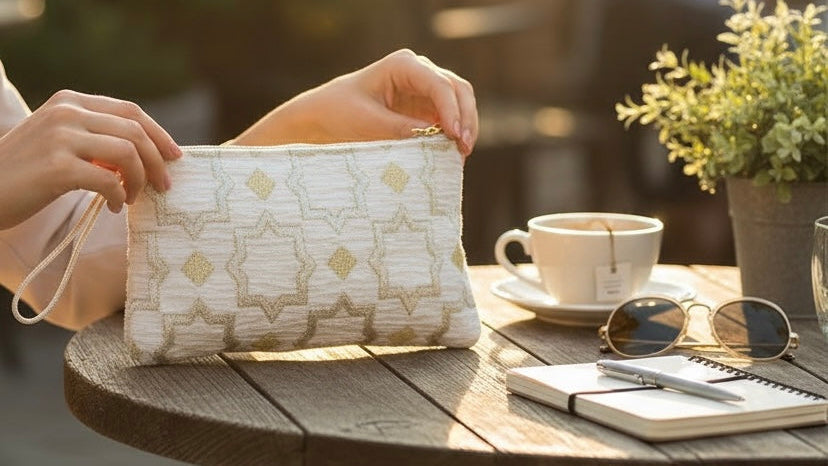 Brocade White Pouch (2 sizes available)