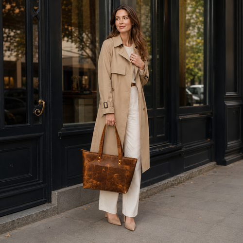 Classic Cognac Leather Tote Bag